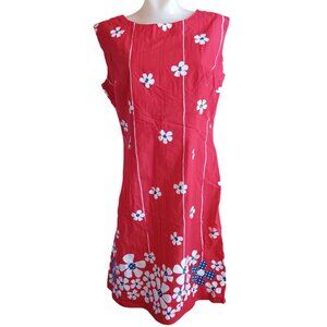 Vintage Dress 12 1960's 1of1 Handmade Floral Sleeveless Red Daisy Patterns USA